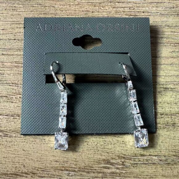 ADRIANA ORSINI New Rhodium Plated & Cubic Zirconia Linear Drop Earrings - Picture 1 of 6